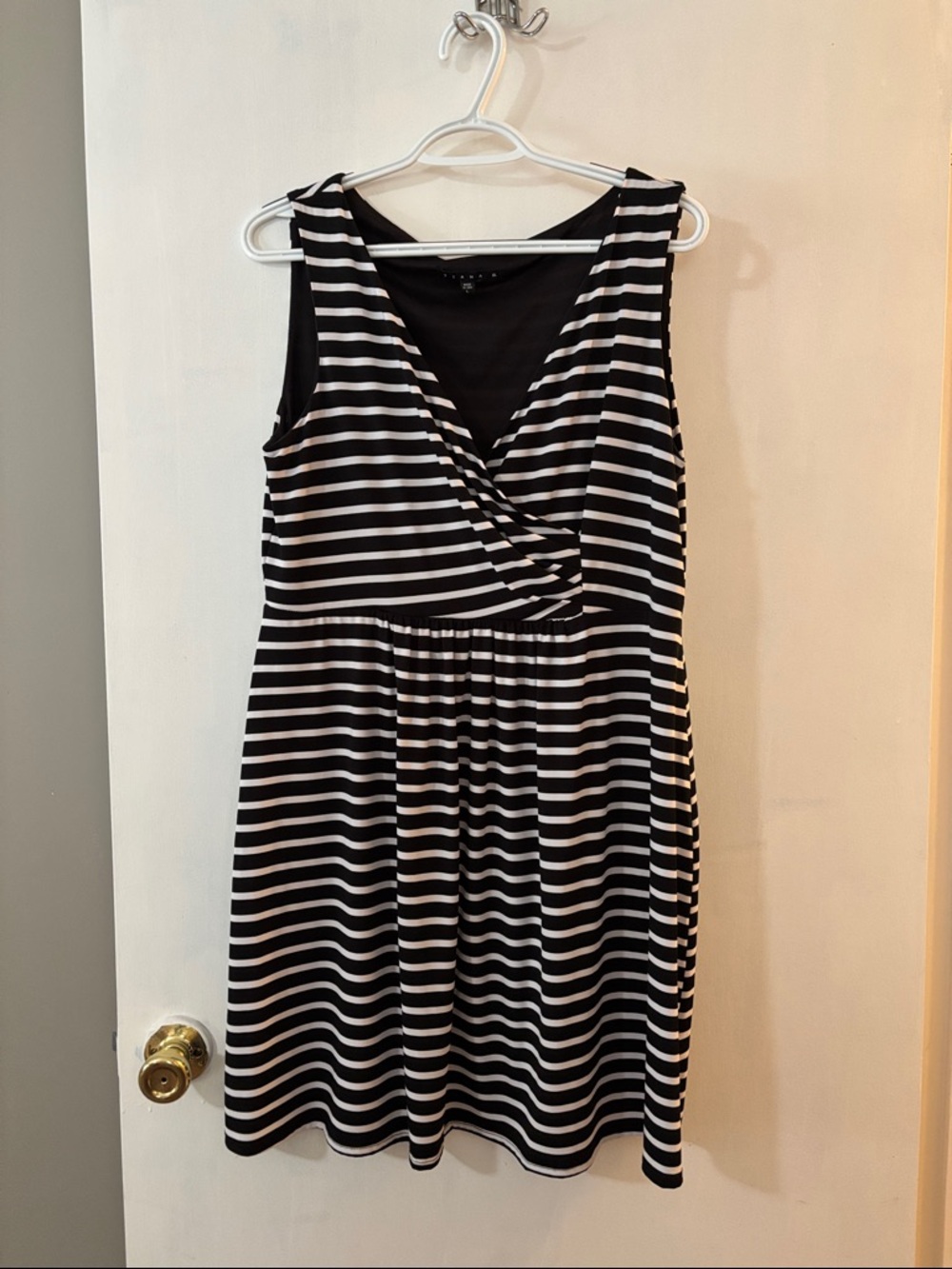 Tiana B. Black & White Striped Sleeveless Midi Dress